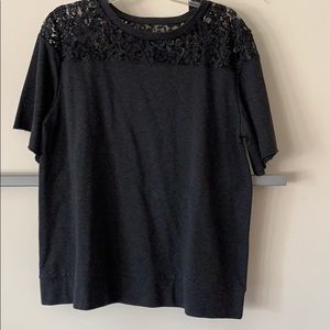 S/s French terry lace yoke top